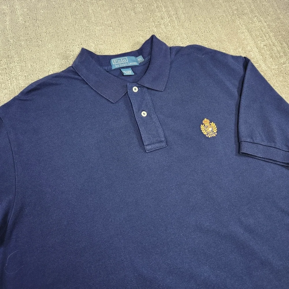 Vintage Polo Ralph Lauren Shirt Men XL Cookie Crest‎ Mesh Polo Crown Blue Cotton